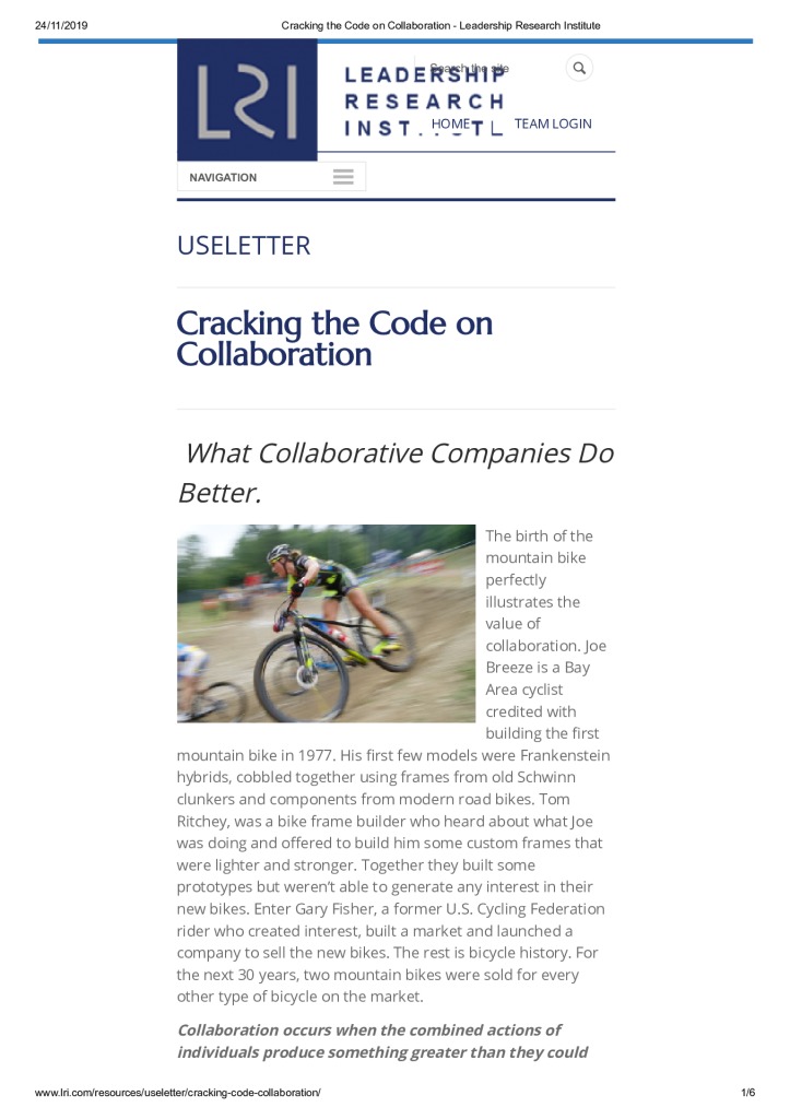 thumbnail of Leadership Research Institute_ Cracking the Code on Collaboration
