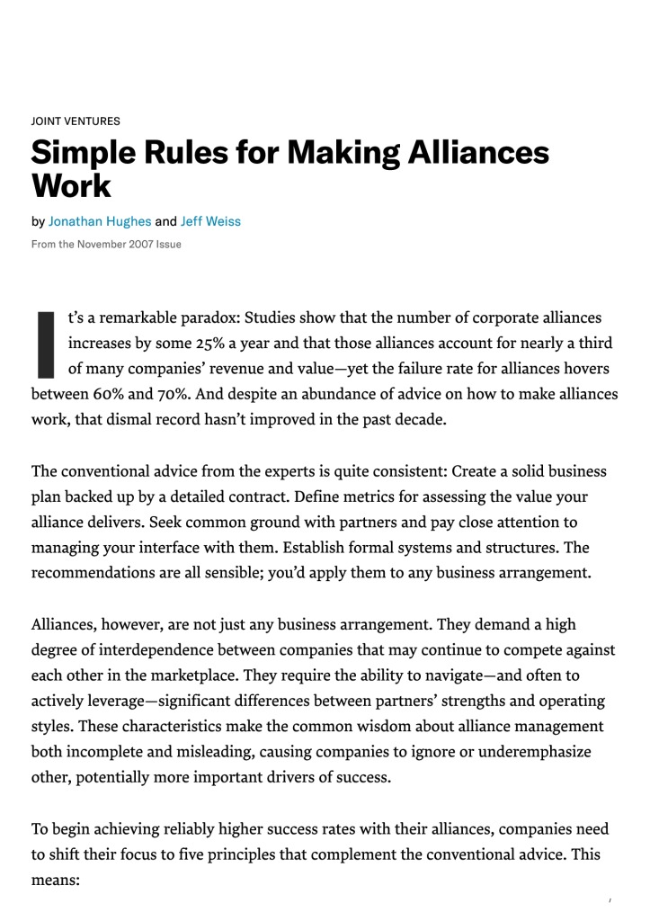 thumbnail of Simple Rules for Making Alliances Work_Harvard Business Review