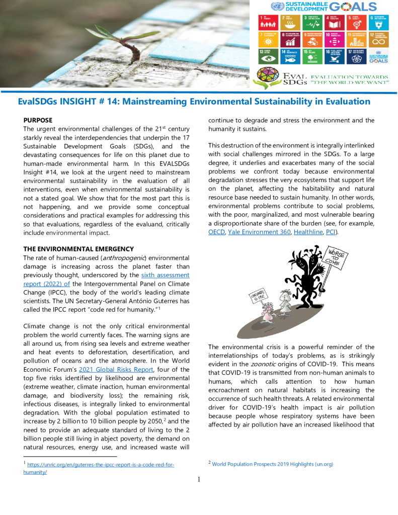 thumbnail of ID_25 EvalSDGs INSIGHT 14 – Mainstreaming Environmental Sustainability in Evaluation